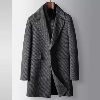 Мужское шерстяное пальто осенне-зимний комплект из двух предметов с пуховой подкладкой средней и большой длины для людей среднего возраста и молодежи деловой двусторонний шерстяной тренчкот 170 серый