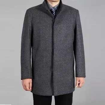 Мужское шерстяное пальто, осеннее кашемировое пальто, зимняя теплая шерстяная длинная куртка, мужская бушлат с воротником-стойкой M темно серый