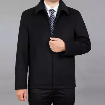 Мужское шерстяное пальто, осенняя полушерстяная куртка, зимнее шерстяное пальто, шерстяная куртка высокого качества, мужская отложная воротник... M чёрный