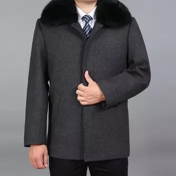 Мужское шерстяное пальто, осенняя полушерстяная куртка, зимнее толстое шерстяное пальто, мужское полупальто из натурального меха кролика M чёрный