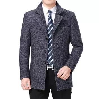 Мужское шерстяное пальто, осенняя шерстяная куртка, облегающее полупальто, зимняя полушерстяная куртка, высокое качество, мужское твидовое пальто, корейское M кофейный