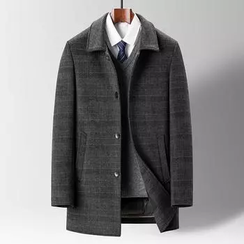 Мужское шерстяное пальто с длинными и средними лацканами в клетку, деловое повседневное шерстяное пальто, мужское пальто 175