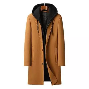 Мужское шерстяное пальто с капюшоном, съемное, городское, среднее и длинное, для мужчин M верблюд