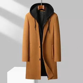 Мужское шерстяное пальто с капюшоном, съемное, городское, среднее и длинное, для мужчин M темно-синий