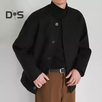 Мужское шерстяное пальто с круглым вырезом, длинным рукавом, однобортное, стандартного кроя, однотонная куртка с карманами, зимнее пальто S коричневый