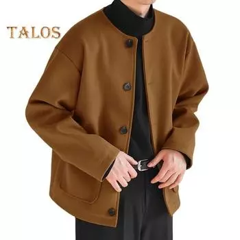 Мужское шерстяное пальто с круглым вырезом, длинным рукавом, однобортное, стандартного кроя, однотонная куртка с карманами, зимнее пальто S коричневый