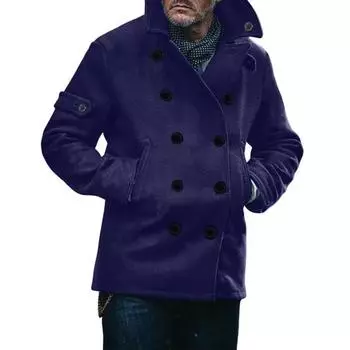 Мужское шерстяное пальто с лацканами, длинный рукав, двубортный пиджак, пальто средней длины, однотонное зимнее пальто с карманами M зелёный