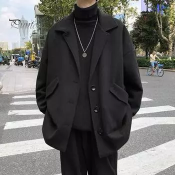 Мужское шерстяное пальто с лацканами, длинный рукав, однобортная ветровка, однотонное свободное пальто средней длины с карманами, официальная одежда M абрикосовый