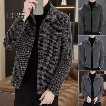 Мужское шерстяное пальто с лацканами, длинный рукав, однобортное пальто, куртка, однотонный цвет, дизайн пуговиц, стандартный крой, зимняя верхняя одежда L хаки