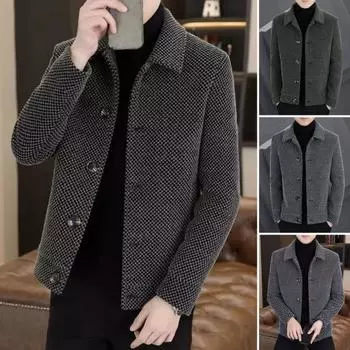Мужское шерстяное пальто с лацканами, длинный рукав, однобортное пальто, куртка, однотонный цвет, дизайн пуговиц, стандартный крой, зимняя верхняя одежда M серый