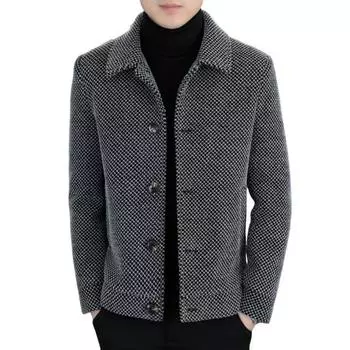 Мужское шерстяное пальто с лацканами, длинный рукав, однобортное пальто, куртка, однотонная пуговица M серый