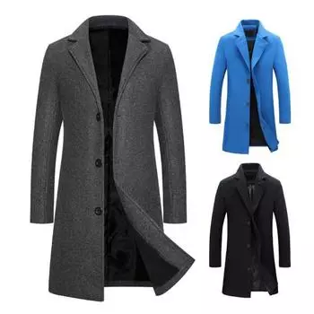 Мужское шерстяное пальто с лацканами и длинным рукавом, однобортная куртка, однотонная, ветрозащитная M королевский синий