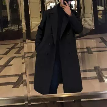 Мужское шерстяное пальто с лацканами и длинным рукавом, двубортная ветровка, однотонный цвет в стиле ретро 3XL коричневый