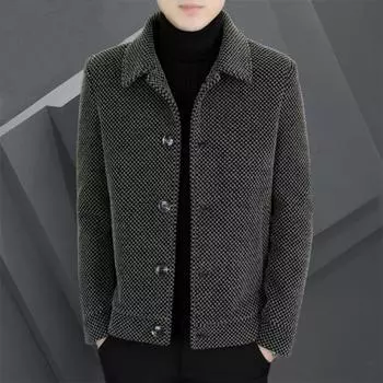 Мужское шерстяное пальто с лацканами и длинным рукавом, однобортное пальто, куртка, однотонный цвет M серый