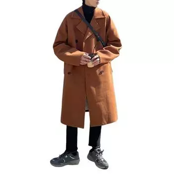 Мужское шерстяное пальто с лацканами и длинным рукавом, двубортная ветровка, однотонный цвет, ретро-стиль M чёрный