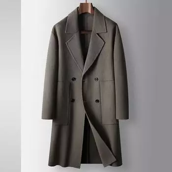 Мужское шерстяное пальто с открытыми плечами, двубортное, осенне-зимнее, шерстяное молодежное двухстороннее шерстяное пальто-тренч, повседневное пальто 170 армия зеленый