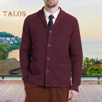 Мужское шерстяное пальто с воротником-шалью, свитер, кардиган с карманами, мягкая теплая трикотажная зимняя куртка для работы, вечеринок и спорта S темно-серого