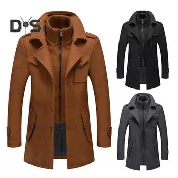 Мужское шерстяное пальто с воротником-стойкой, однобортная однотонная куртка с карманами, осень-зима, средняя длина, верхняя одежда M серый