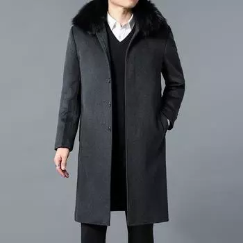 Мужское шерстяное пальто среднего возраста с бархатной подкладкой может быть съемным, зимнее деловое повседневное длинное пальто, шерстяная ветровка 170/M