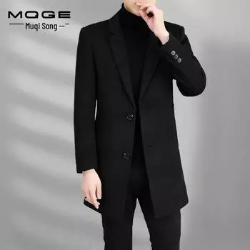 Мужское шерстяное пальто средней длины : Толстый утепленный воротник для костюма на осень и зиму. plus cotton, M серый