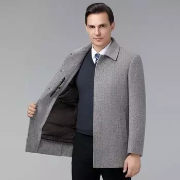 Мужское шерстяное пальто средней длины, зимнее, бархатное, утолщенное, шерстяное, с лацканами, для папы 170