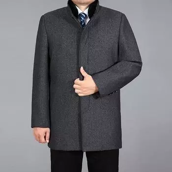 Мужское шерстяное пальто высокого качества, зимнее шерстяное пальто, толстая полушерстяная куртка, мужское пальто из натурального меха кролика