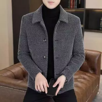 Мужское шерстяное пальто Yousheng с отворотом и длинным рукавом, однобортное пальто, куртка, однотонный цвет, дизайн пуговиц, стандартный крой, зимняя верхняя одежда M серый