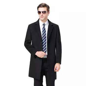 Мужское шерстяное пальто, зимнее кашемировое пальто, осенняя полушерстяная куртка, шерстяной плащ, мужское полупальто с хлопковой подкладкой M чёрный