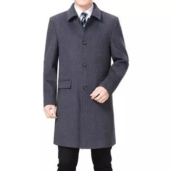 Мужское шерстяное пальто, зимнее шерстяное кашемировое пальто, осеннее мужское облегающее шерстяное пальто, длинная куртка из смеси шерсти M чёрный