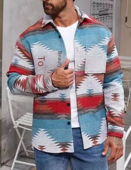 Мужское шерстяное жаккардовое пальто с геометрическим узором осень/зима 2023 г. — европейский и американский стиль, одинарный воротник, застежка на пуговицы. Extra Large