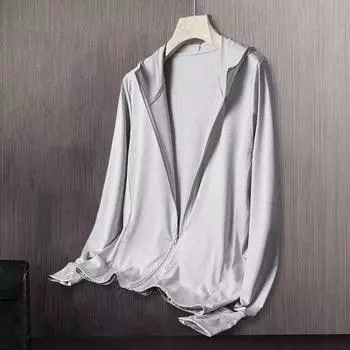 Мужское солнцезащитное пальто с капюшоном, длинное однотонное пальто с тонкими рукавами, куртка на молнии, ледяной шелк, верхняя одежда для рыбалки на открытом воздухе L серый