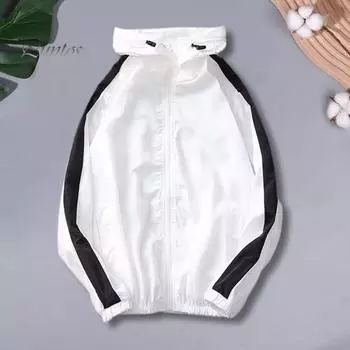 Мужское солнцезащитное пальто с капюшоном и застежкой-молнией Clousre в тон с длинными рукавами Свободная водонепроницаемая тонкая куртка для езды на велосипеде для путешествий на открытом воздухе Защита от солнца с защитой от УФ-лучей L чёрный