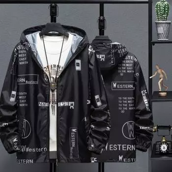 Мужское солнцезащитное пальто с капюшоном и длинными рукавами, карманами на молнии, солнцезащитная куртка с буквенным принтом, быстросохнущая верхняя одежда для рыбалки M чёрный