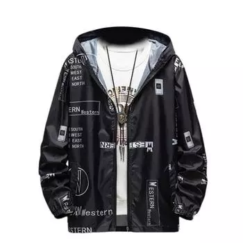 Мужское солнцезащитное пальто с капюшоном и длинными рукавами, карманы на молнии, солнцезащитная куртка с буквенным принтом, быстросохнущая M чёрный
