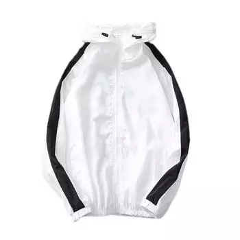 Мужское солнцезащитное пальто с капюшоном и застежкой-молнией Clousre в тон с длинными рукавами Свободная водонепроницаемая тонкая куртка для езды на велосипеде для путешествий на открытом воздухе Защита от солнца с защитой от УФ-лучей M белый