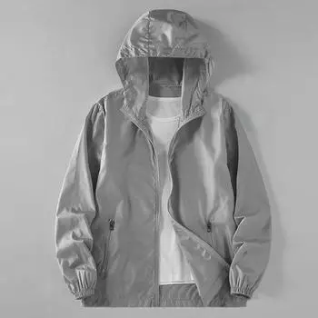 Мужское солнцезащитное пальто с капюшоном на молнии, куртка с планкой, защита от ультрафиолета, длинная с карманами, сплошной цвет, уличный ледяной шелк 2XL белый