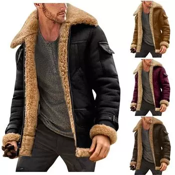 Мужское сплошное цветное матовое флисовое композитное пальто с длинным рукавом на молнии с лацканами толстое пальто L чёрный