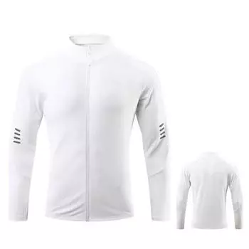 Мужское спортивное пальто с воротником-стойкой, эластичное впитывающее пот, мягкое, дышащее, быстросохнущее, однотонное, на молнии, с длинным рукавом, солнцезащитное пальто для бега в тренажерном зале 3XL белый