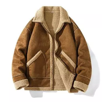 Мужское стеганое пальто из оленьей кожи с флисовой подкладкой, осеннее и зимнее меховое пальто из овечьего флиса M чёрный