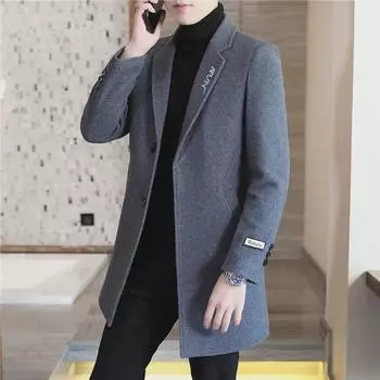 Мужское стеганое шерстяное пальто средней длины в британском стиле осень/зима 2024 г. 4XL