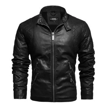 Мужское стильное кожаное пальто Мужская мода Slim Fit мотоциклетное кожаное пальто из искусственной кожи с плюшем L коричневый