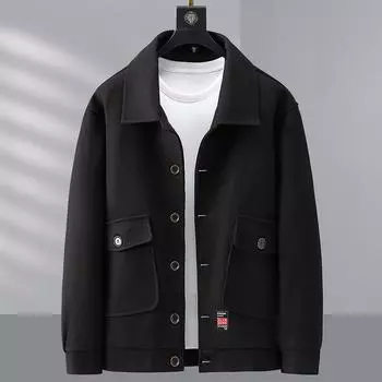 Мужское свободное повседневное теплое пальто с длинными рукавами и прямым подолом большого размера, однотонное 12XL чёрный