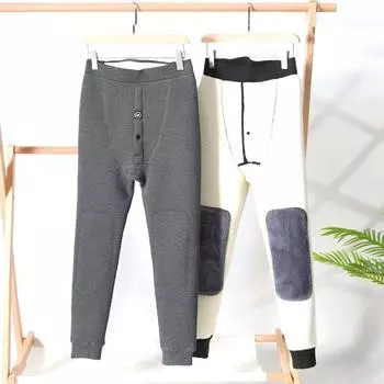 Мужское теплое нижнее белье, колготки с флисовой подкладкой, плюшевые термобрюки, леггинсы, эластичные зимние брюки 2XL чёрный