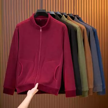 Мужское теплое пальто осень-зима флисовая повседневная однотонная куртка на молнии кардиган свитшот M b dazzled синий