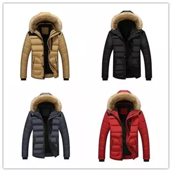 Мужское теплое пальто шерстяная подкладка пальто верхняя одежда толстая зимняя новая мужская теплая хлопковая куртка пальто меховой воротник с капюшоном парка пуховики S темно-синий