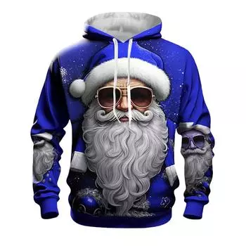 Мужское теплое плюшевое пальто с принтом, флисовый свитер, повседневное пальто, свитер с карманами, зимнее пальто L синий