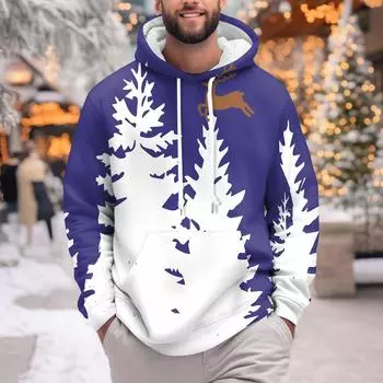 Мужское теплое плюшевое пальто с принтом, флисовый свитер, повседневное пальто, свитер с карманами, зимнее пальто L синий