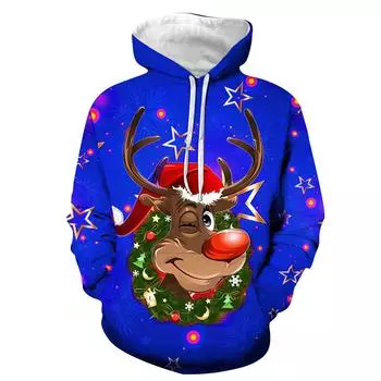 Мужское теплое плюшевое пальто с принтом, флисовый свитер, повседневное пальто, свитер с карманами, зимнее пальто L синий