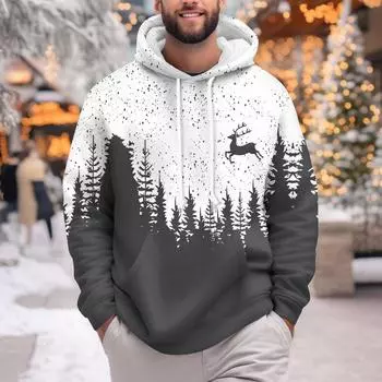 Мужское теплое плюшевое пальто с принтом, флисовый свитер, повседневное пальто, свитер с карманами, зимнее пальто L чёрный