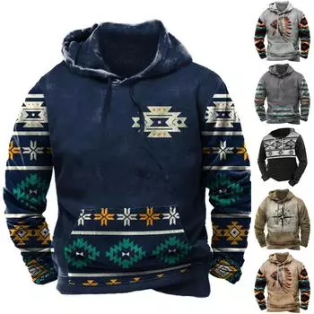 Мужское теплое плюшевое пальто с принтом, флисовый свитер, повседневное пальто, свитер с карманами, зимнее пальто XXL синий
